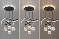 Lustre en cristal de luxe d'usine 85-265V 80W à trois couleurs, dimmable, avec télécommande, luminaire suspendu pour salle à manger 2026