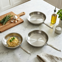 Ensemble de poêles de cuisine en acier triple couche pour restaurant, poêle à frire antiadhésive avec poignée, utilisable sur cuisinière à gaz et à induction