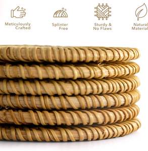 Dessous de verre en rotin tissé naturel Dessous de plat rond résistant à la chaleur pour tasses à thé pour table de cuisine-Ensemble de tapis - Product Image 2