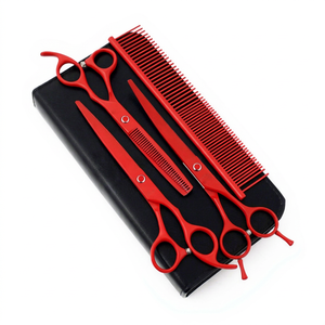 Juego de tijeras personalizables de acero inoxidable para el cuidado de mascotas de forma recta y curva con tamaños y logotipo personalizados - Product Image 1