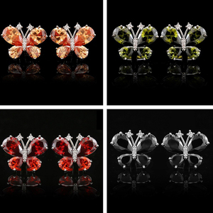 Boutons de manchette en laiton plaqué argent avec zircon, motif papillon tendance, gravure personnalisée du logo, pour chemise à poignets mousquetaires, cadeau de fiançailles - Product Image 4