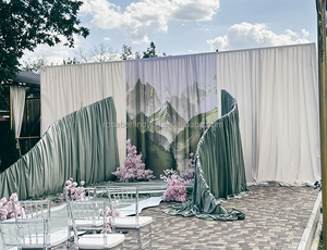 Support de toile de fond en fer pour scène de mariage, avec fond en spandex blanc, décoration ondulée et arche en <span class=keywords><strong>S</strong></span> - Product Image 2