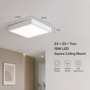 โคมไฟเพดาน LED ทรงสี่เหลี่ยมทันสมัย 18W สามสี อะคริลิคติดพื้นผิว สำหรับบ้าน ห้องนั่งเล่น ห้องนอน ทางเดิน โถงทางเดิน - Product Image 4