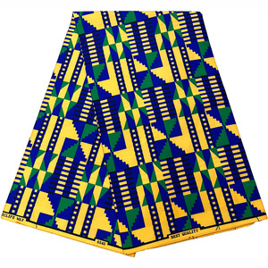 Tissu imprimé en polyester Kente Ankara, style <span class=keywords><strong>ethnique</strong></span>, tissu africain en cire avec fil peigné, tissu popeline tissé - Product Image 4