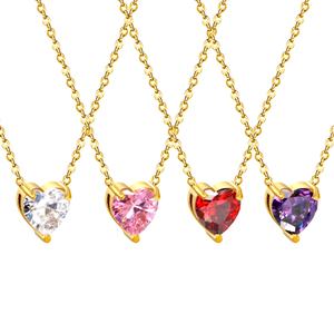 Collier pendentif cœur coloré en acier inoxydable plaqué or PVD, bijoux de la Saint-Valentin avec breloques diamantées, inaltérable, pour femme - Product Image 2