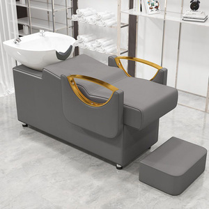 Modern PU Leather Shampoo Chair with Ceramic Basin Removable <b>Footrest</b> Salon Furniture Commercial Use - Product Image 3
