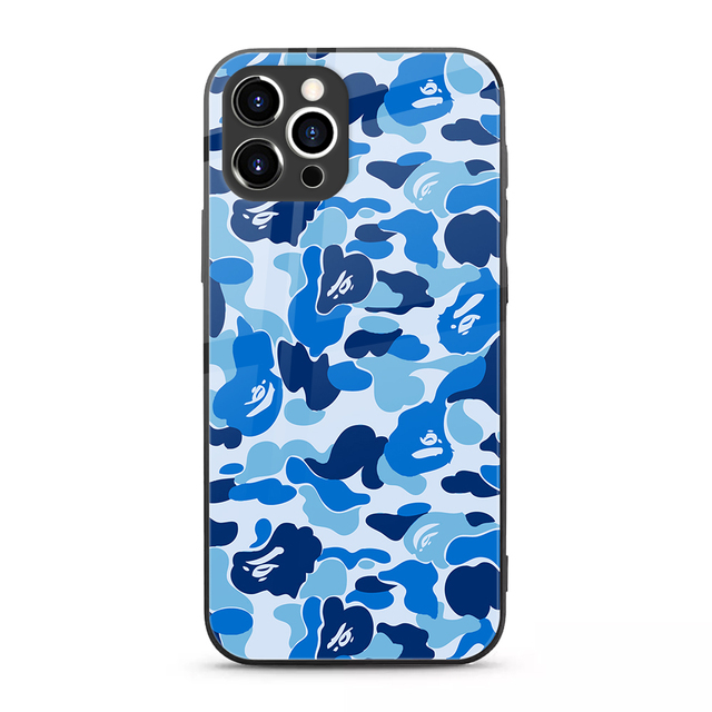 Hot Oem Sports Brand Tempered Glass Glossy Smartphone Cover Case for Iphone 12 Camouflage Mobile Phone Housing