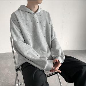 Sudadera con Capucha Personalizada, Completamente Adornada con Pedrería, Moderna, Negra, con Cuentas en Relieve, 100% Algodón, Tejida, Holgada, Transpirable, para la Temporada de Invierno - Product Image 6