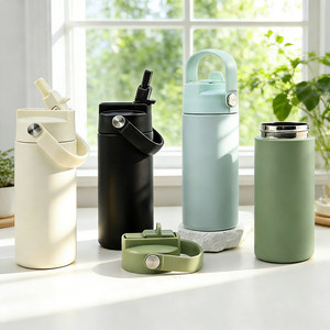 Gobelet isotherme en acier inoxydable 14 oz avec logo personnalisé, finition mate, bouchon anti-poussière pour paille et poignée portable - Product Image 1