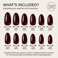 Faux Ongles Amande Bourgogne 24 Pièces ABS Brillant Couleur Unie Longueur Moyenne Ongles à Presser Réutilisables Qualité Salon OEM/ODM