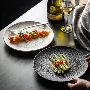 Plato de cena de <span class=keywords><strong>gres</strong></span> de porcelana con textura de <span class=keywords><strong>roca</strong></span> nórdica, vajilla redonda blanca y negra de 8 pulgadas y 10 pulgadas - Product Image 3