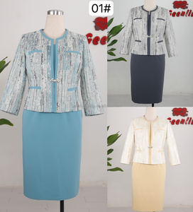 Robes de cérémonie classiques pour femmes grandes tailles, tenue de bureau professionnelle bleue avec lignes argentées, idéale pour l'église - Product Image 2