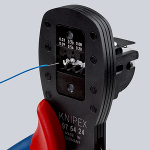 Pinza crimpadora de cables Knipex 97 54 24 para conectores mini de 23 AWG, entrada frontal, grado industrial - Product Image 1