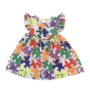 Atacado one piece mini puzzle-Vestido de verão, vestido estampado personalizado, roupas infantis de verão, plissado, manga curta, vestido de torção
