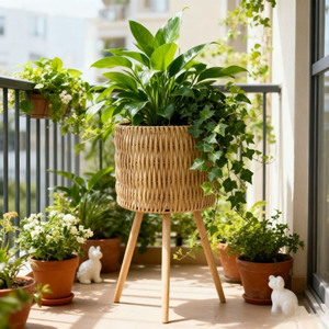 <span class=keywords><strong>Maceta</strong></span> Rústica de <span class=keywords><strong>Mimbre</strong></span> Tejida a Mano JY con Base de Madera, Cesta para Plantas de Interior de 14L, Color Personalizado para Hogar y Jardín - Product Image 1