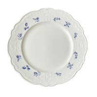 Assiettes à dîner, tasses à café et soucoupes en porcelaine bleue de style vintage français, décorées de dentelle et de motifs en relief, compatibles micro-ondes