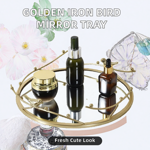 Light Luxury Style Golden Glass & Crystal Art Bird Decorative <b>Mirror</b> Tray Home <b>Desktop</b> Storage and Art Ornament Japanese Style - Product Image 2