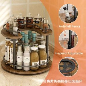 Wooden Kitchen Condiment <b>Rack</b> 2 Tier <b>Rotating</b> <b>Spice</b> Storage Desktop Organizer Multi Function - Product Image 2