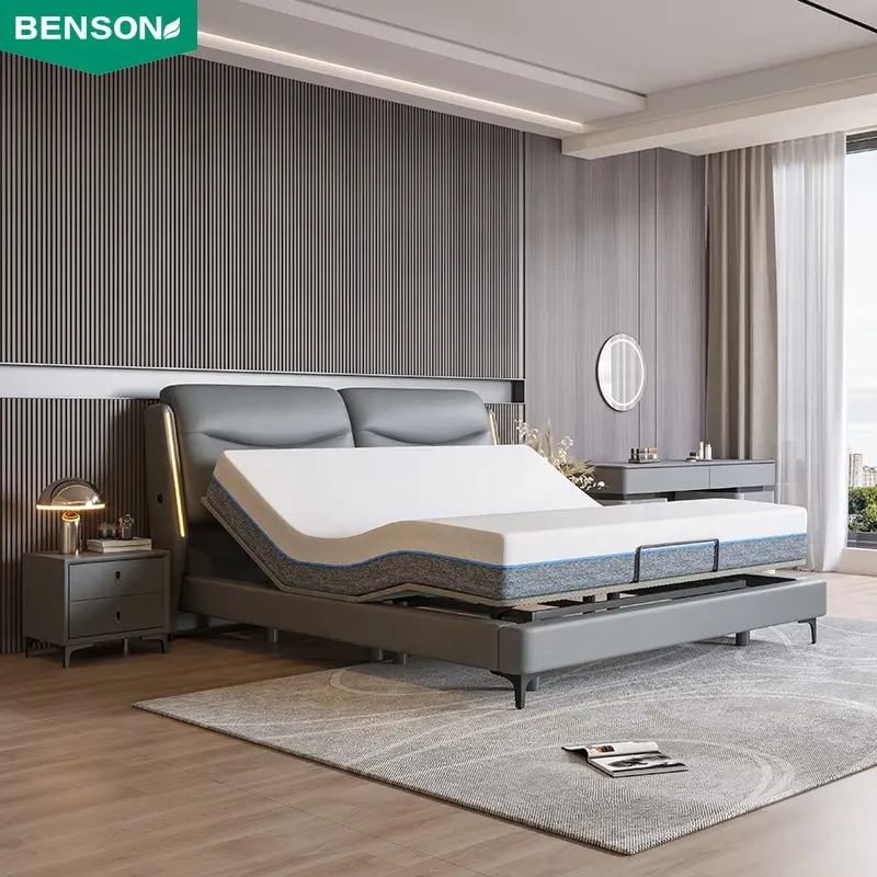 Gran oferta, nuevo diseño, multifunción, de lujo, muebles de dormitorio modernos, marco de madera tapizado, cama blanda de cuero doble King