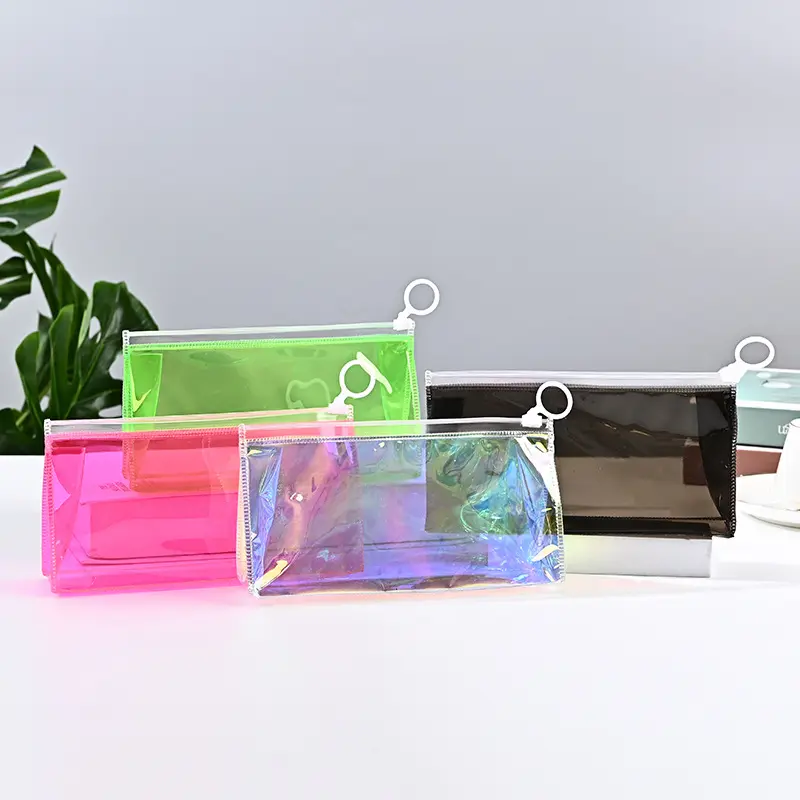 Bolsa de cosméticos de PVC transparente al por mayor DICHOS, bolsa de almacenamiento de papelería tridimensional para estudiantes, bolsa de cosméticos