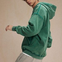 Sweat à capuche zippé en molleton bouclette épais 450 g/m² avec broderie vintage et patch, délavage acide, coupe courte, vente en gros fabricant