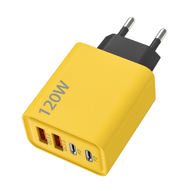 Portable 120W USB-C 4-Port Quick Power Adapter Charger Cell Phone Laptop Charger PD 3.0 Function OTP OVP for US EU UK Travel