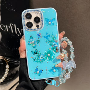 Pour <span class=keywords><strong>Redmi</strong></span> 15/15C/A5/K70E/<span class=keywords><strong>Note</strong></span> 14 13 Pro Plus/14C Étui de téléphone de protection d'objectif de luxe brillant en diamant de style papillon - Product Image 1