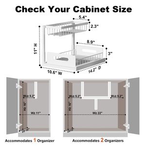Organisateur coulissant à 2 niveaux sous l'évier - Rangement en métal antirouille pour armoires de cuisine et de salle de bain pour produits de nettoyage - Product Image 2