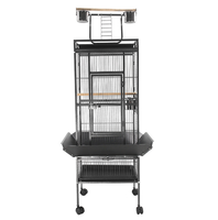 Vente en gros de cage à oiseaux de luxe, grande capacité, en métal noir, 4 roues, pour perroquet, canari, ara, perruche, oiseaux de compagnie