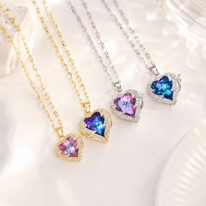 Copper Golden <b>Silver</b> Collarbone Fine Pendant Multicolor Heart Charm Necklace CE Certificate for Women - Product Image 5