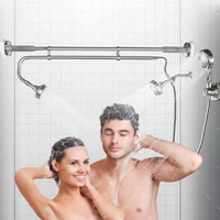 Ensemble de douche thermostatique en acier inoxydable avec jet de pluie double pressurisé, perche d'extension rétractable, utilisation hôtelière, design moderne