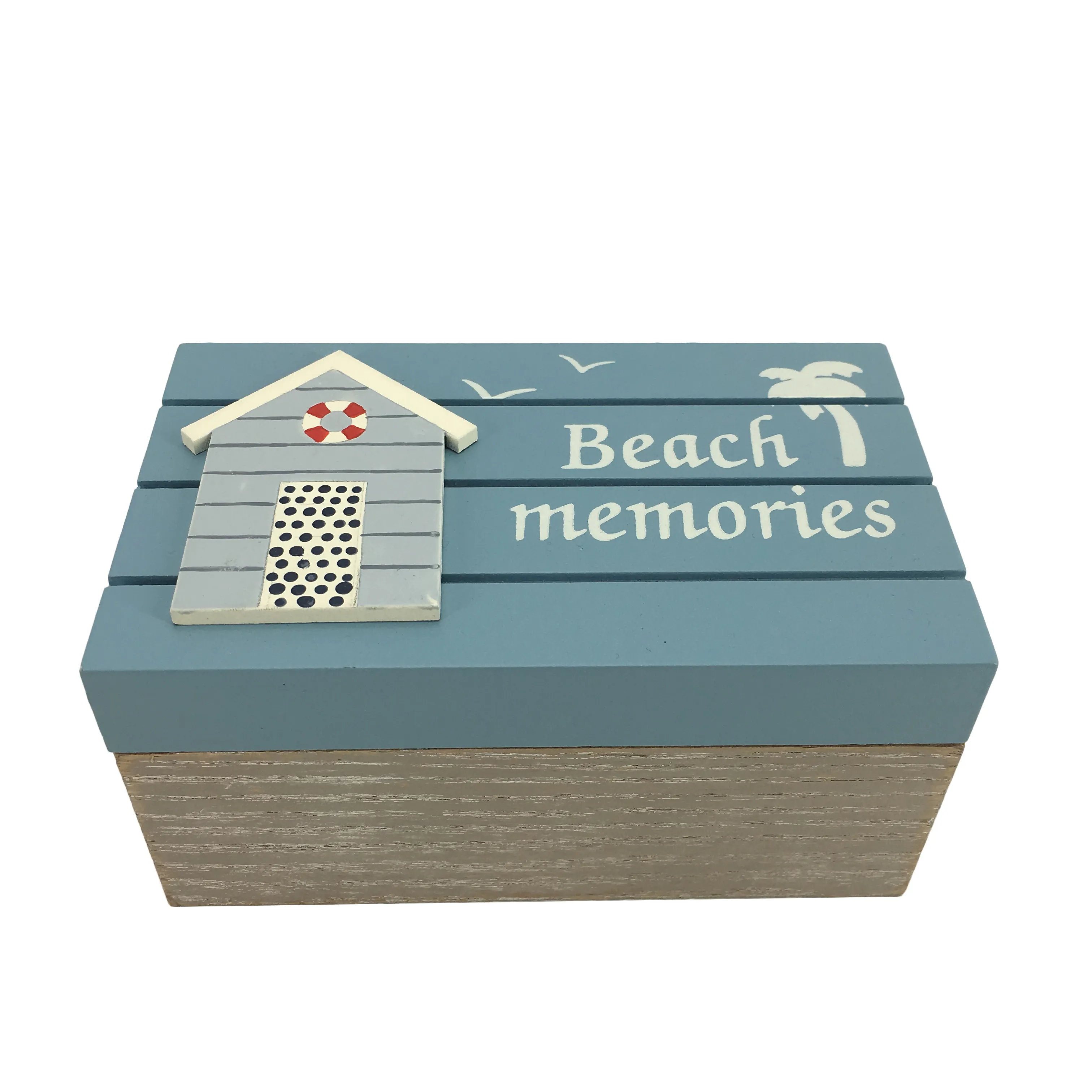 Mini boîte de rangement décorative en bois pour enfants, Mini boîte cadeau en bois peinte fantaisie d'été de mer bleue pour la décoration