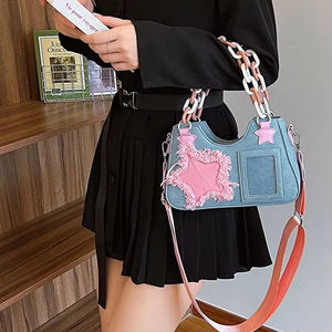 Y2k retro Korean fashion armpit <b>bag</b> handbag denim <b>bag</b> chain women's tote <b>bag</b> - Product Image 1