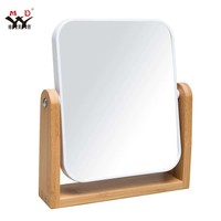 Miroir de maquillage portable rotatif de style moderne personnalisé de petite taille, haute définition, pour bureau, avec support en bois