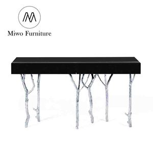 Miwo meubles <span class=keywords><strong>de</strong></span> luxe Villa <span class=keywords><strong>maison</strong></span> conception spéciale <span class=keywords><strong>de</strong></span> haute qualité en bois massif plateau en laiton Base salon entrée <span class=keywords><strong>couloir</strong></span> Console Table - Product Image 4