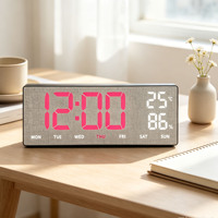 Horloge murale numérique LED moderne de 15 pouces avec télécommande, affichage de la température et de l'humidité, minuteur de compte à rebours, luminosité réglable, pour chambre à coucher ou table