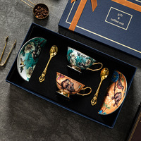 Ensemble de tasses à café et soucoupes en céramique de style européen strictement sélectionné, style pastoral, luxe léger, rétro, haut de gamme, boîte cadeau exquise, PC