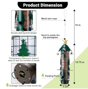 High Quality 4 Feeding Port 2.5LB Capacity <strong>Squirrel</strong> Proof Bird <strong>Feeder</strong> Outdoor <strong>Anti</strong> <strong>Squirrel</strong> Buster Hanging Metal Mesh Wild - Product Image 6