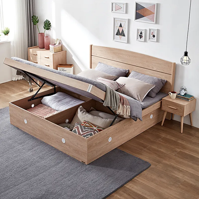 125503 Nordic 1.8m1.5m wooden furniture king size oak wood bed frame