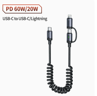 Cable USB Tipo-C a USB A/C 2 en 1, Carga Rápida de 60W Máx. con Indicador LED y Cubierta Trenzada para Teléfono Móvil, Banco de Energía y Cámara