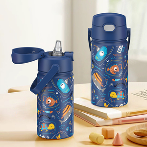 Chất lượng cao cách điện chai nước bằng thép không gỉ với rơm nắp cho trẻ em Cá nhân hóa trẻ em của bạn Kim Loại chai nước - Product Image 1