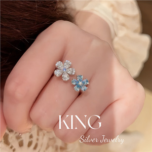 King Silver Jewelry Flower <b>Ring</b> S925 Sterling Silver <b>Crystal</b> Rhinestone Women's Everyday Wear - Product Image 3