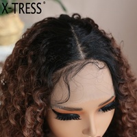 Perruque Synthétique de Luxe X-TRESS Bouclée Crépue, Modèle T-Part en Dentelle Ombrée Sans Colle, Résistante à la Chaleur, pour Femmes Noires
