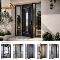 Puerta de Entrada Pivotante Moderna de Aluminio de Lujo con Inserto de Vidrio y Luces Laterales para Entrada de Villa