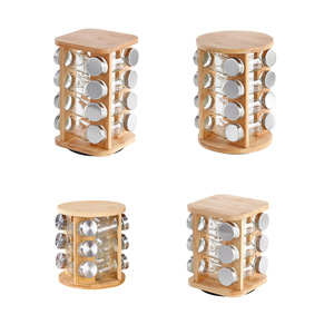 Bamboo Spice Rack 3 Tier Rotating Glass <b>Jars</b> With Metal Lids <b>For</b> <b>Kitchen</b> <b>Storage</b> - Product Image 5