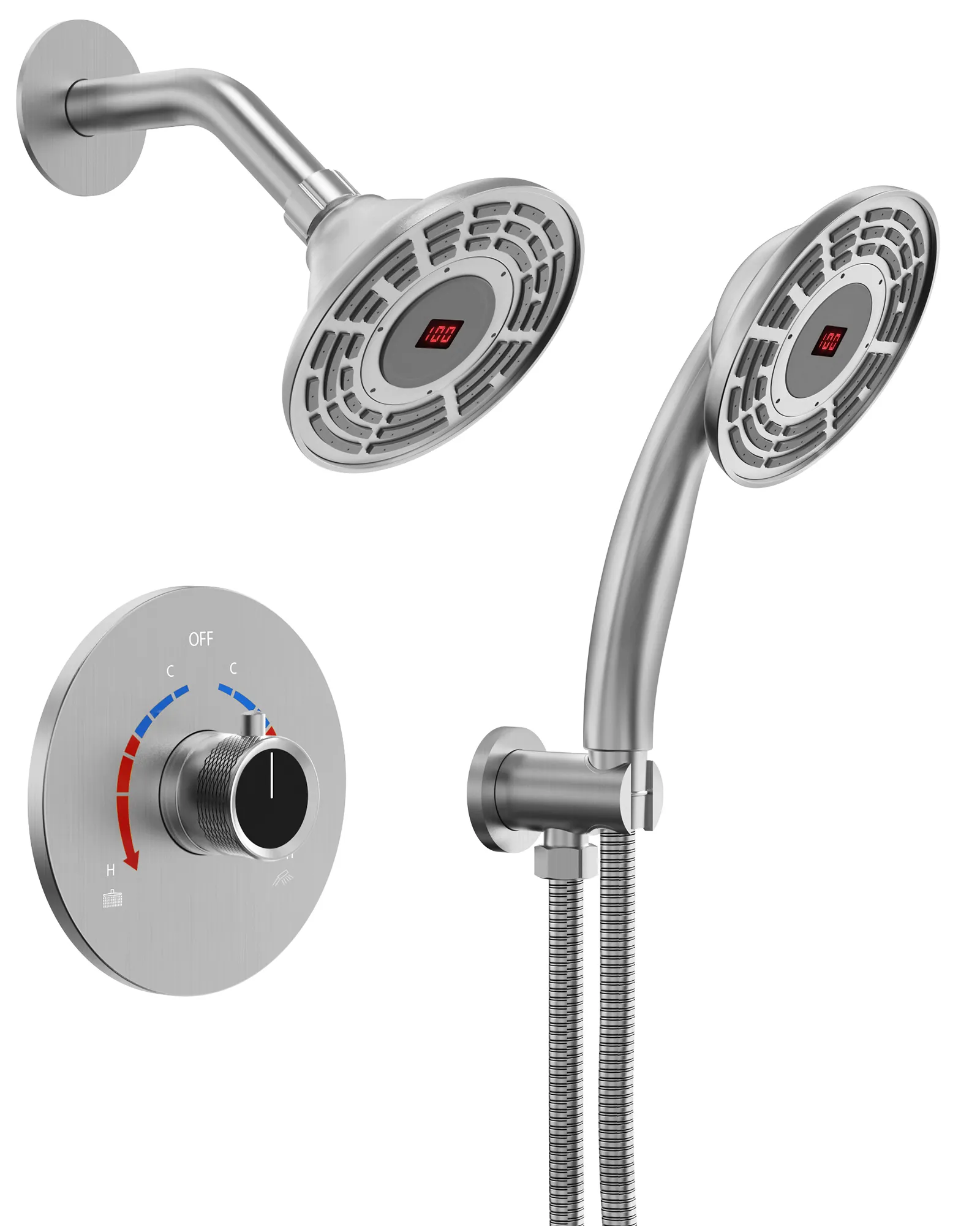 EVERSTEIN Free Shipping Black/Brushed Bathroom Shower Faucet LED Shower Panel Bathtub
