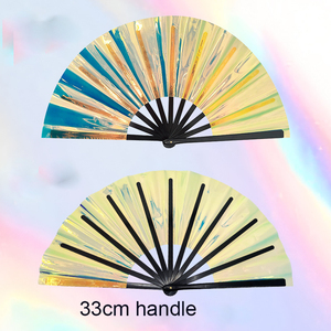 Éventail Holographique Kung Fu de 33 cm avec Côtes en Plastique PVC, Éventail Laser pour Spectacles de Bar et Scène, Éventail Irisé à Clipser pour Boîte de Nuit - Product Image 3