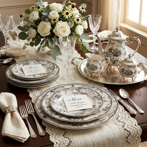 Elegante Juego de Platos de Cerámica con Diseño en Blanco y Negro, 8, 10.5 y 12 Pulgadas, Vajilla Decorativa de Porcelana para Fiestas y Eventos - Product Image 4