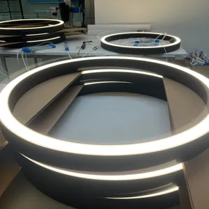 Anneau circulaire moderne en aluminium noir suspendu lumière pendante LED économie d'énergie 0-10V Dali Push Gradation grande taille bureau à domicile