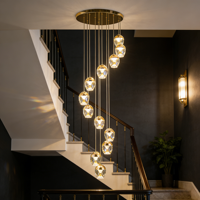 Lustre en spirale pour villa JACKSUN moderne à 12 anneaux LED, tricolore, dimmable, 3 mètres de long, luminaire suspendu pour plafond haut, décoration lumineuse